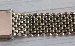 Antique *Damaged* Brass Mesh Link Bracelet Rectangle Clasp People Scene 7″