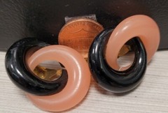 Vintage costume jewelry clip on BLACK & PINK EARRINGS NEW OLD STOCK 1970s 1980s