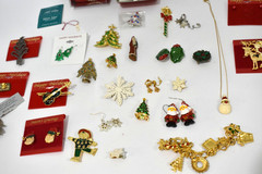 Lot of Vintage Christmas Jewelry Brooches, Charms, Earrings Angels/Trees