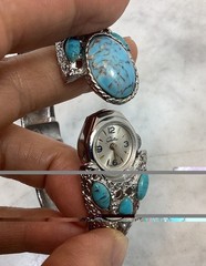 VTG Chateau Swiss Silver Tone Faux Turquoise Hidden Dial Bangle Bracelet Watch