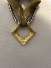 Vintage 1960’s Trifari Signed Gold Plated Lucite Pendant Necklace