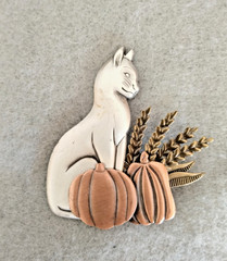 Vintage Multi-Metal Cat with Pumpkins Cat Brooch (160 – 2360)