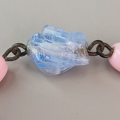 Vintage Art Deco Beaded Necklace Blue Givre Pink Milk Glass 59″ Long Flapper