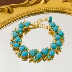 Vintage Turquoise Gold Tone Necklace Bracelet & Earrings Set Statement Jewelry