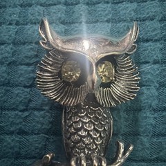 Sterling silver OWL Brooch rhinestone eye’s signed Beau