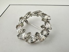 Vintage White Gold Plated Open Back Crystal Brooch Pin Unsigned Estate Sale Read