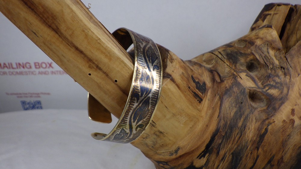 Rare Vintage Silver 875 Niello Bracelet Leaves Swirling Golden Patina Russia