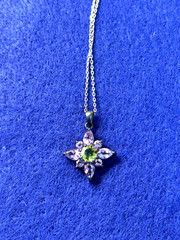 Vintage Sterling Amethyest & Peridot Flower Shape Neck;ace & Pierced Earrings