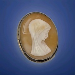 Carved Shell Virgin Mary Cameo Brooch Pin / Pendant 800 Silver Antique 1.25 Inch