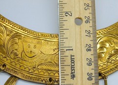 RARE Vintage Signed THAILAND Etched BRASS Collar Necklace ~ KITTY CATS W/ BELLS