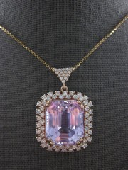 EXTRA LARGE 5.30CT DIAMOND & AAA KUNZITE 14KT ROSE GOLD SQUARE FLOATING PENDANT