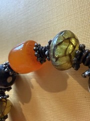 VTG 3 Bakelite Butterscotch Beads Bracelet / B&W artisan beads / metal spacers