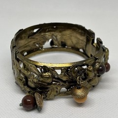 High-end Quality Mid Century Russian Gold Oak Leaf Acorn Clamper Bracelet Dangle