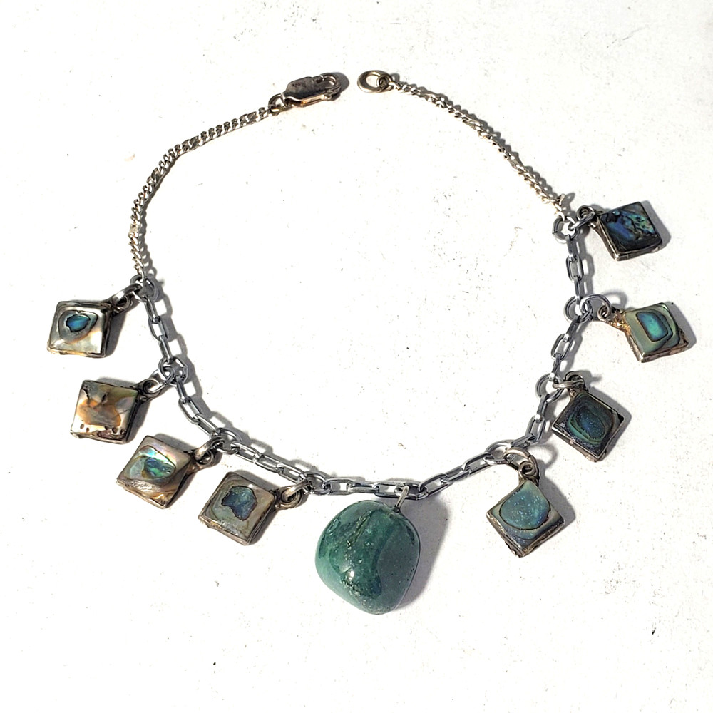 Vtg Sterling Silver MEXICO Abalone Charm Bracelet Lot 8.25″