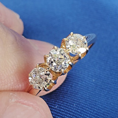 Original EARTH MINED DIAMOND 3 stone Deco Anniversary Wedding Ring Antique Band