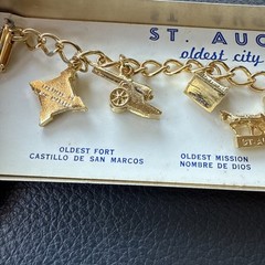 VTG SAINT AUGUSTINE Charm Bracelet Building Enamel Gold Tone Rope Chain NOS