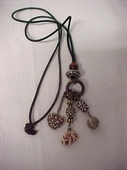 Vtg Tribal Boho Carved Wood Heart Elephant Fetish Silver Beads Necklace 32″