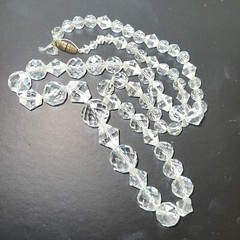 Hand Strung Glass/ Crystal? Faceted Beads White / Clear Graduated Necklace