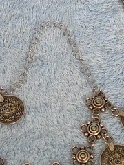 Vintage Bohemian Silver-Toned Coin Bracelet Anklet Dangle Charm ADJ. & Broach.