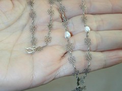Delicate Sterling Celtic Knot Rope Link FW Pearl Lavalier Necklace 17 1/8