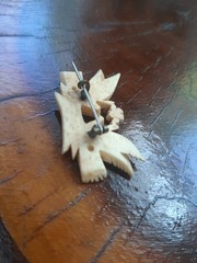 Antique Victorian Love Token Pin Brooch Carved Bovine Bone Pair Doves & Flower