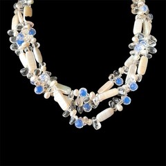 Vintage Unsigned Lucas Lameth 925 Sterling Silver 3 Strand Beaded Necklace Blue