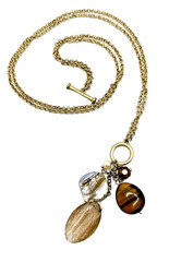 Semi Precious Stone Charm Necklace Gold Tone Toggle Chain Statement 16″ Boho