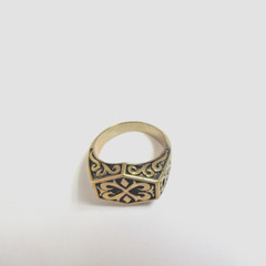 VTG PHOENIX ENGRAVING VIKING STYLE BRASS SIGNET RING – SZ 13