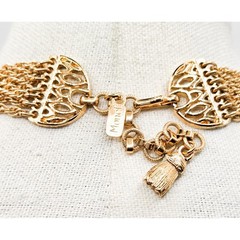 Rare Vintage Monet Sculptural Multi Strand Tassel Statement Necklace Gold Tone