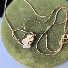 Vintage 14K Gold Filled Blue Sapphire Gem Hearts Pendant Chain necklace 20″L