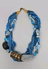 Vintage Lucille Gauthier Chunky Bib Necklace Multi Strand Blue Boho 1970s 1980s
