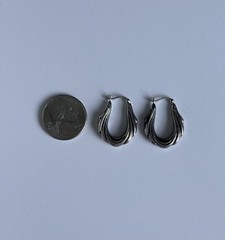 Vintage Sterling Silver Hoop Earrings 925 Dangle Drop Puffy Scalloped Ladies 1in