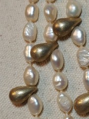 Vtg 3 Strand Baroque Freshwater Pearl Necklace Teardrop Metal Spacers 16-18-22″