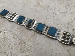 ✨🏜️VTG STAMPED TAXCO STERLING SILVER Turquoise Panel STATEMENT Bracelet Estate