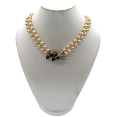 Vintage Signed Panetta Double‑Strand Pearl Necklace | Rhinestone Horse Head