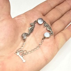 Vintage Sterling Silver Opalite Fish Bracelet Adjustable 6.5” Koi Moonstone Sty