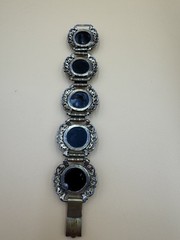 Vtg Judy Lee Peacock Carnival Art Glass Panel Bracelet Renaissance Revival