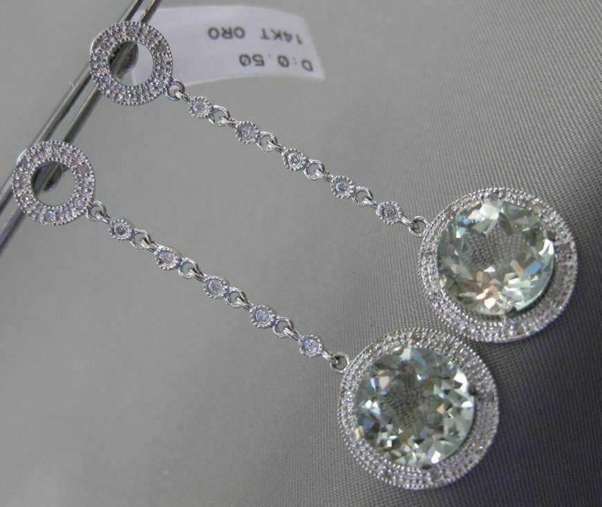 ANTIQUE LARGE 5.30CT DIAMOND & AAA AMETHYST 14K WHITE GOLD HALO HANGING EARRINGS