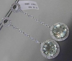 ANTIQUE LARGE 5.30CT DIAMOND & AAA AMETHYST 14K WHITE GOLD HALO HANGING EARRINGS