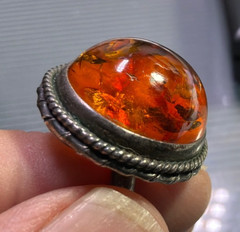 Vintage Large 18mm Dome Natural Baltic Amber Sterling Silver Ring