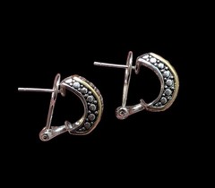 Vintage 925 Sterling Silver Dot Two Toned Half Hoop Earrings Pierced