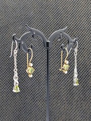 2 Pair – Vtg Sterling Silver Green Glass & 1 FW Pearl Hook Dangle 925 Earrings