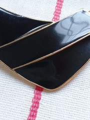 Vtg Choker Flatten Snake goldtone Signed TRIFARI black Enamel Statement 70s-80s