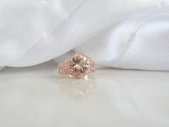 Rose Gold on Sterling Silver 925 Natural Irradiated Peach Morganite Ring Size 6