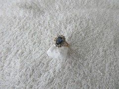 GORGEOUS~~[ 14k Yellow Gold GF ] Espo Dark Blue Sapphire Ring +CZS~~SIZE 5.25