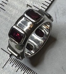 TS 925 Sterling Silver 6 Red Gemstone Band Ring Size 5.5 Heavy 11.05g Vintage