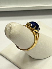 Antique European 585 14k Yellow Gold SYN Star Sapphire And Diamond Ring Size 5.5