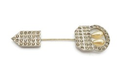 Vintage Brooch Pin Silver Tone Rhinestone Faux Pearl