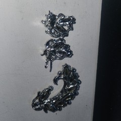 Vintage Silver Tone Black Stone Rhinestone Leaf Brooch and Clip On Earrings Set