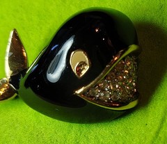 Jomaz Whale Brooch Black & Gold Enamel Pave’ Cut Rhinestones Open Mouth Vintage